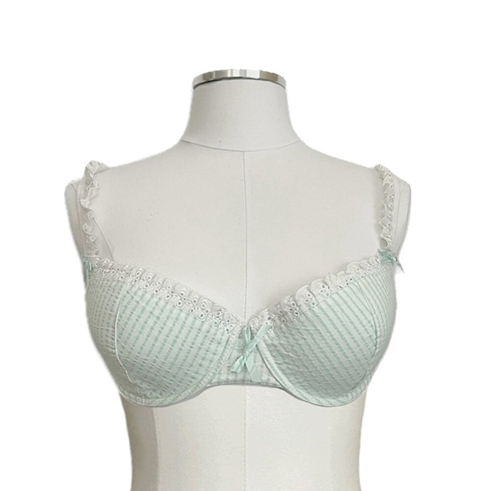 spree girl | retro seafoam ruffle scallop lace striped underwire bra | sz 34c